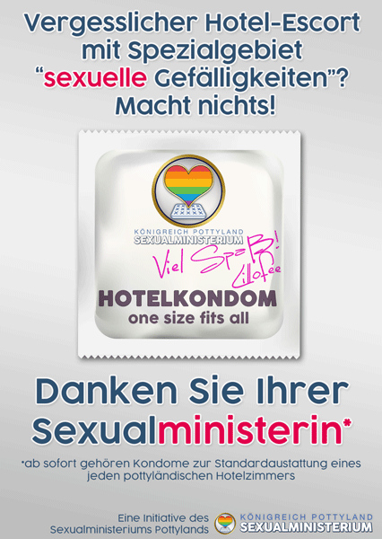 Vergesslicher Hotel-Escort mit Spezialgebiet
“sexuelle Gefälligkeiten”?
Macht nichts! Danken Sie Ihrer Sexualministerin